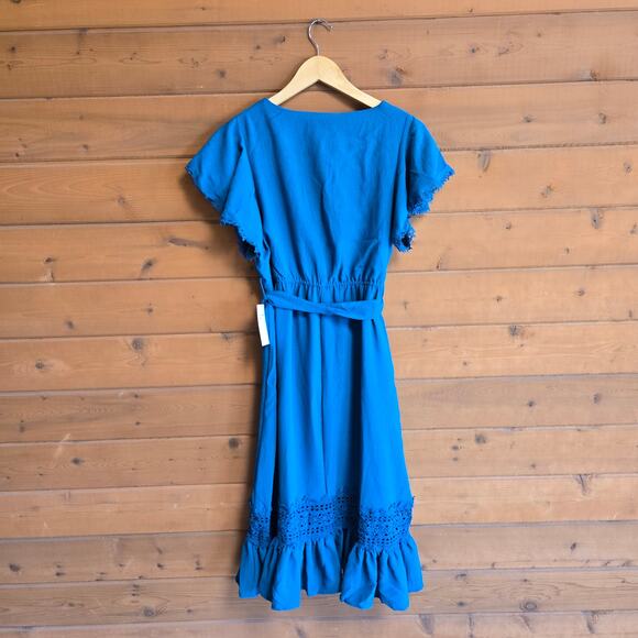 Grace Karin Eyelet Tie Waist Vneck Summer Flutter Sleeve Dress NWT Small - Picture 3 of 5